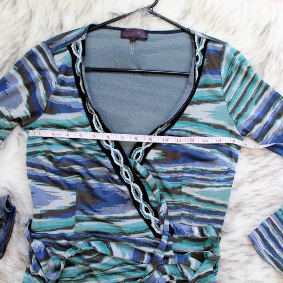 SOLD Hale Bob Blue Abstract Print Wrap Dress - Picture 4 of 8